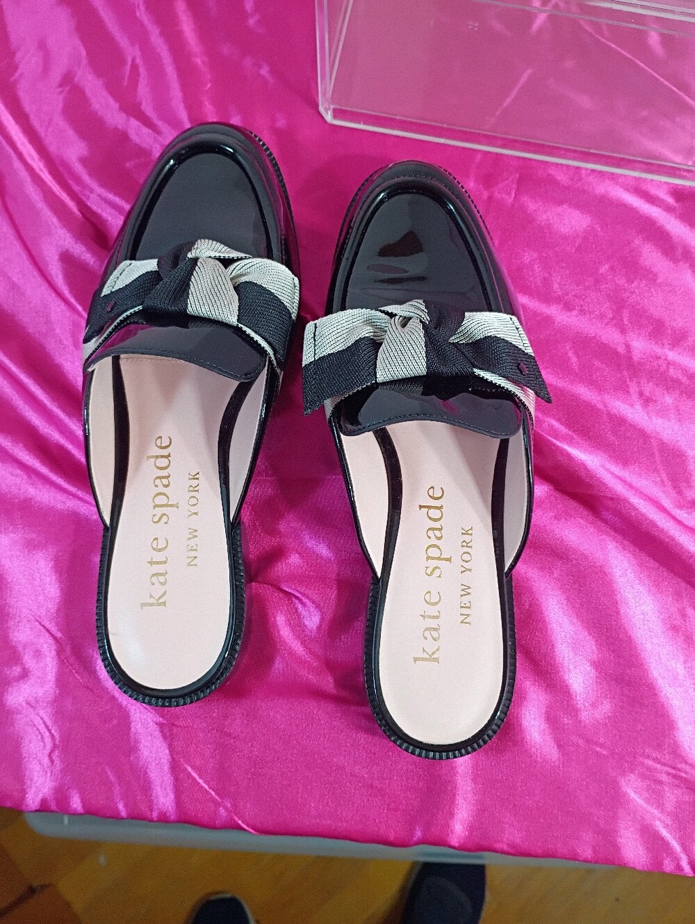 Kate Spade Women's SZ 9.5B Patent Leather Fabric Leandra Mule Loafers Black. - Picture 8 of 9